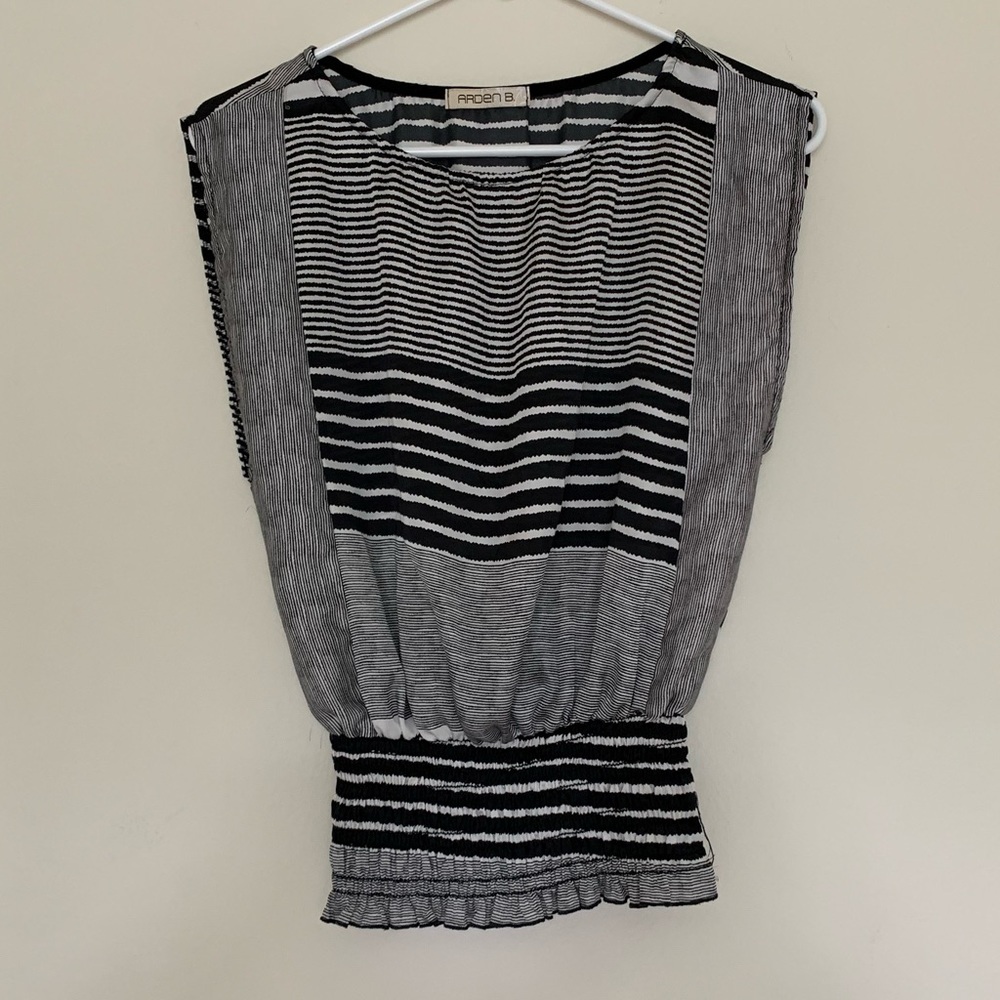 Arden B Sleeveless Scrunched Waist Striped Blouse